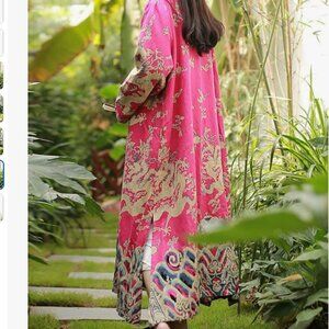 Gorgeous LZJN Women's Double Layer Red Long Cotton Coat with Yellow Interior